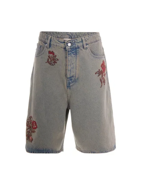 Haftowane szorty jeansowe Drole De Monsieur w kwiatki szare