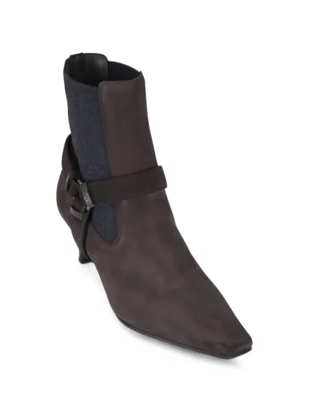 Cizme scurte Brunello Cucinelli din piele de căprioară maro
