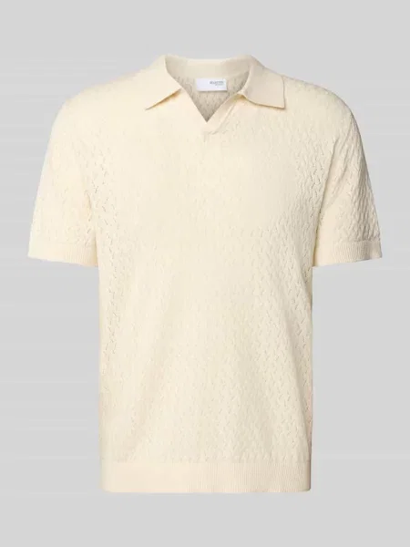 Koszulka polo o kroju regular fit z efektem szydełkowym model ‘LINO’ Selected Homme białe