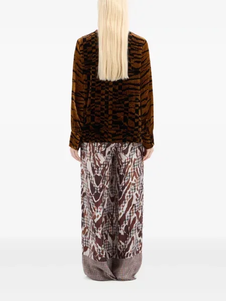 Aksamitna koszula Pierre Louis Mascia z nadrukiem w abstrakcyjne wzory brązowa