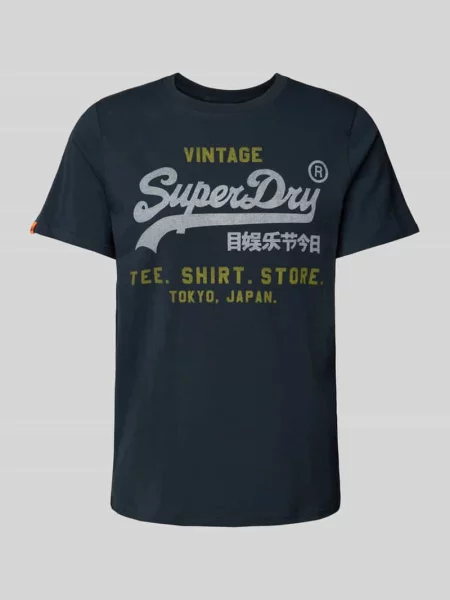 T-shirt o luźnym kroju z nadrukiem z logo Superdry granatowa