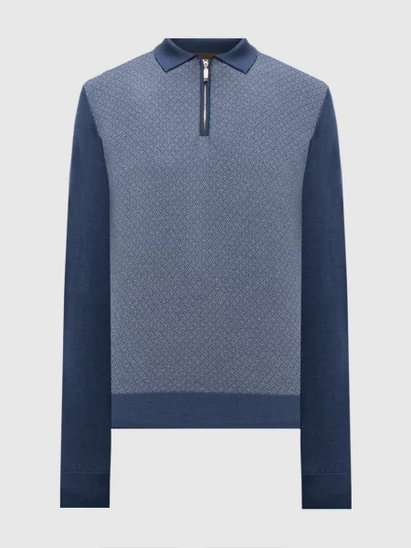 Поло з вовни шовку і кашеміру у візерунок Doriani Cashmere синє