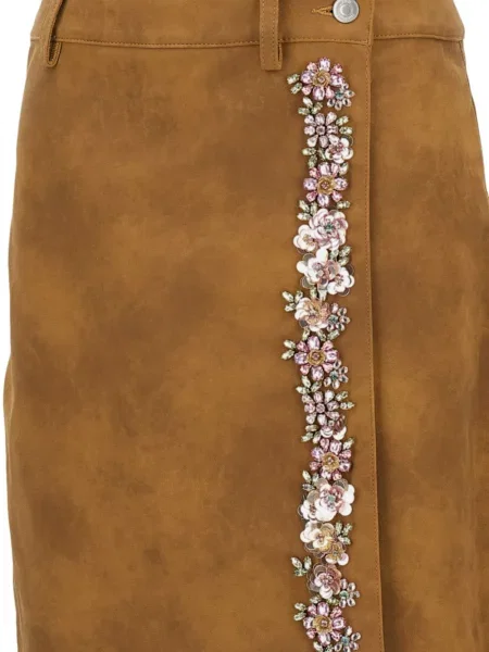 Fustă Des Phemmes cu model floral de cristal maro