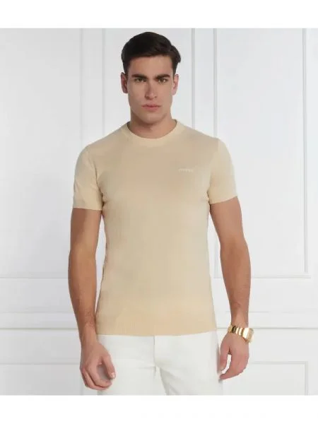 GUESS Tricou cu adaos de mătase bej