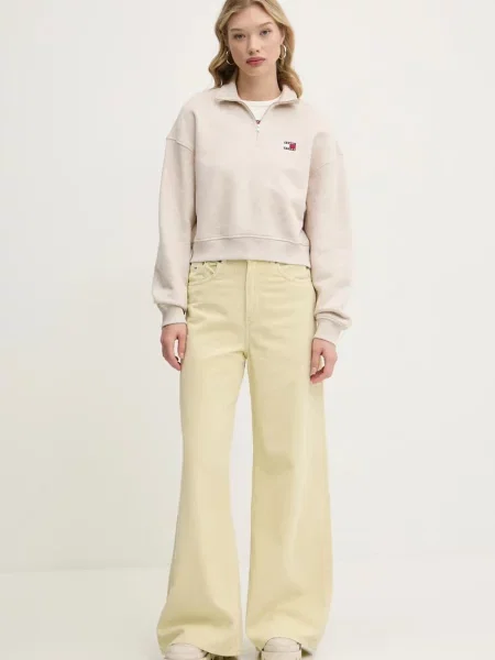 Tommy Jeans majica z dolgimi rokavi z elastanom bež