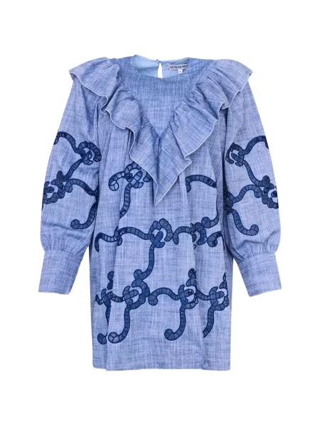 Rochie mini Hunter Bell cu volane de costum albastru