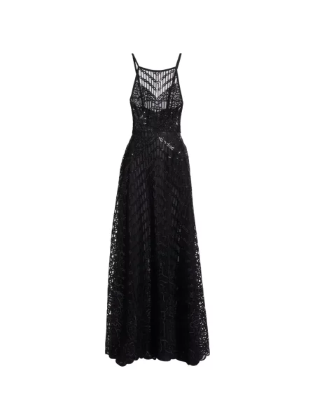 Rochie maxi Elie Saab cu broderie din dantelă negru