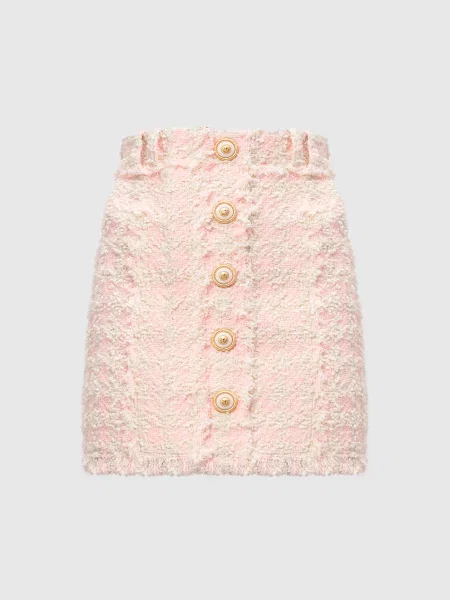 Твидовая юбка мини Balmain розовая