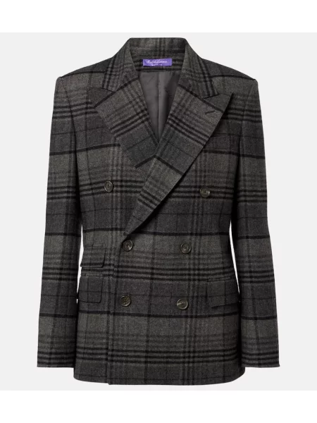 Geacă Ralph Lauren Collection de lână în carouri gri