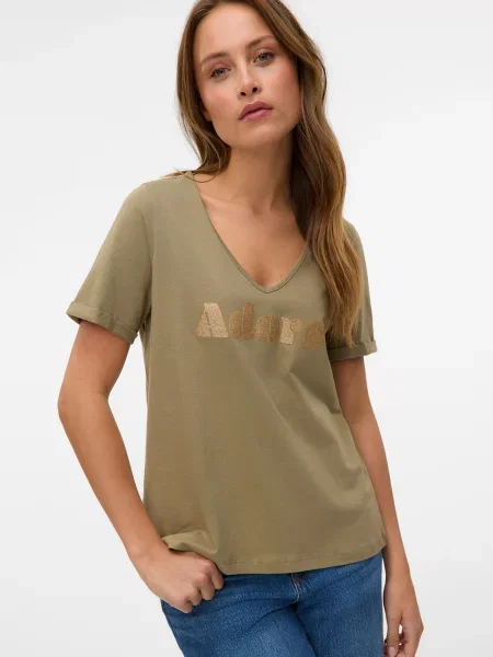 VERO MODA Tricou VMFADORA auriu / kaki