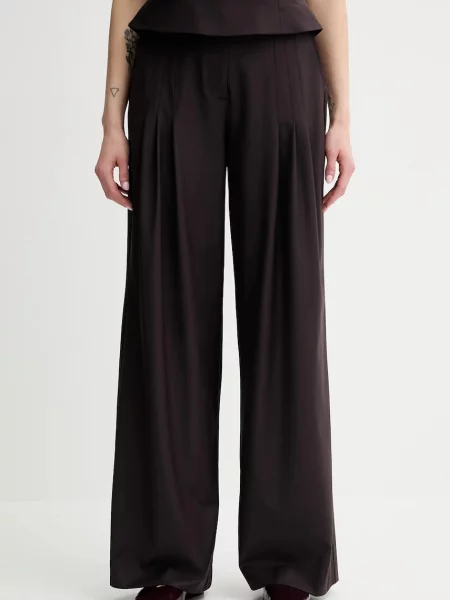 Remain pantaloni din lână lat high waist maro