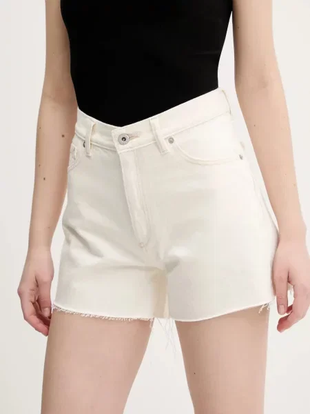 Hugo Blue pantaloni scurți din denim femei uni high waist bej