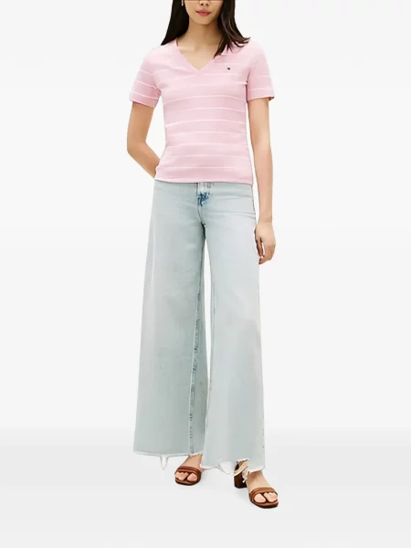 Tricou Tommy Hilfiger cu decolteu în V roz