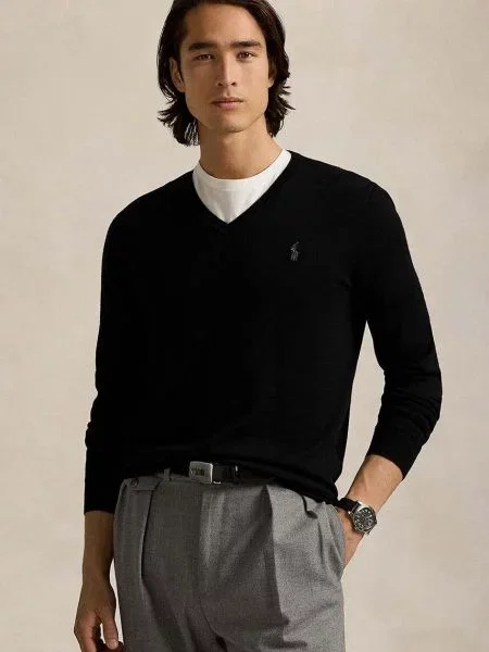 Вълнен пуловер Polo Ralph Lauren RWS-Longsleeve мъжки от лека материя черно