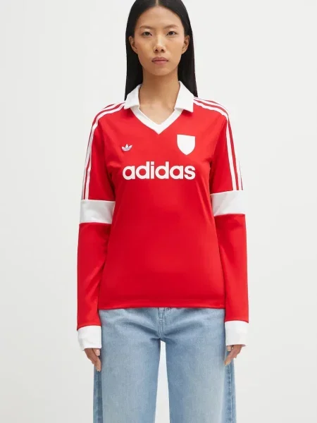 Kołnierzykowy top Adidas Originals z długim rękawem czerwony