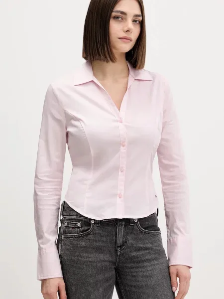 Tommy Jeans koszula slim z kołnierzykiem klasycznym różowy