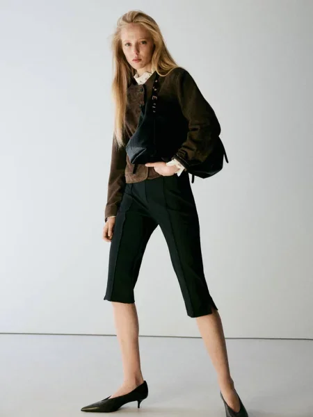 Kurtka zamszowa z khaki Kobieta XS MANGO
