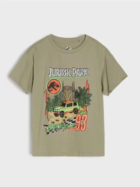 Sinsay tričko s dlouhými rukávy a potiskem Jurassic Park zelená