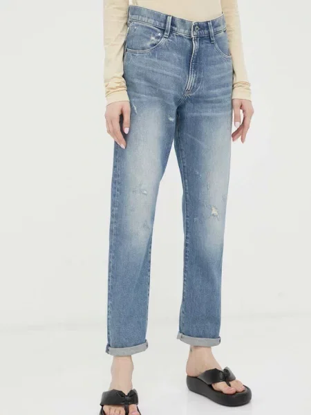 Дънки G-Star Raw с висока талия синьо