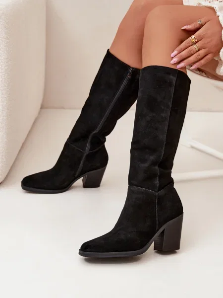 Škornji čez koleno Zazoo iz semiša črna