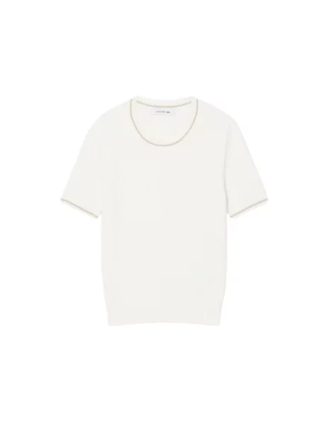 Lacoste T-shirt swetrowy z bawełną beżowa