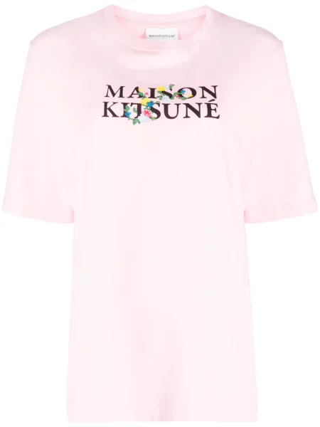 Tricou Maison Kitsune cu imagine roz