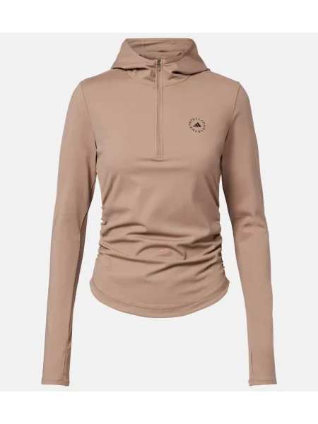 Bluza z kapturem Adidas By Stella Mccartney z zamkiem błyskawicznym do połowy beżowa