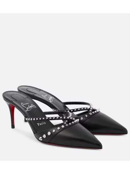 Papuci tip mules Christian Louboutin din piele cu tepi negru