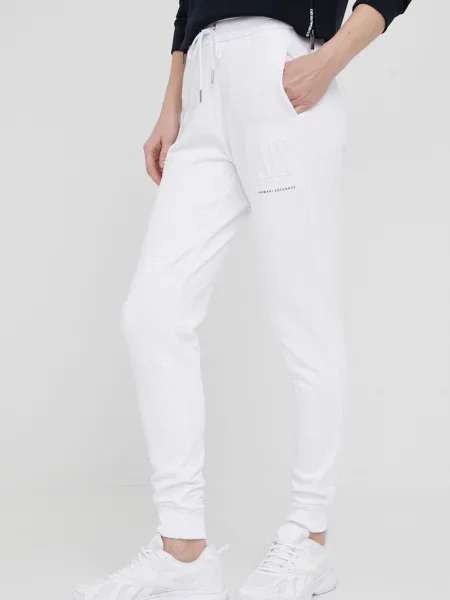 Панталон Armani Exchange дамски с изчистен дизайн бяло