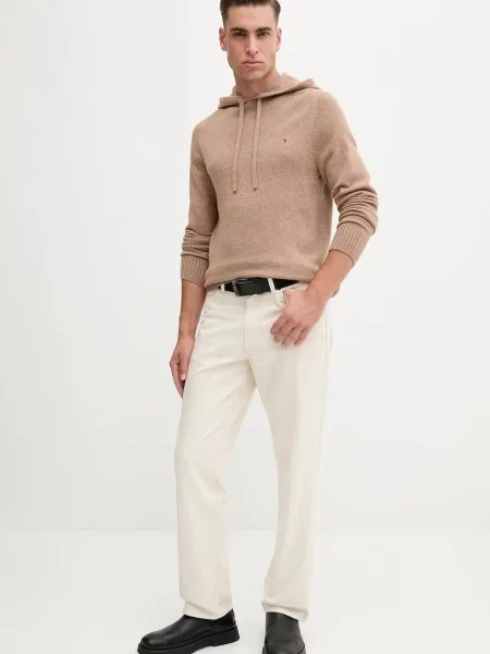 Μάλλινο πουλόβερ Tommy Hilfiger ανδρικό καφέ