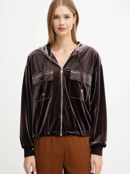 Welurowa bluza z kapturem Liu Jo brązowa