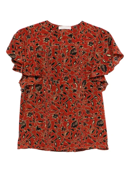 Top Ulla Johnson cu model floral cu volane roșu