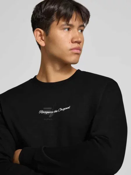 Bluza z logo i okrągłym dekoltem Alpha Industries czarna