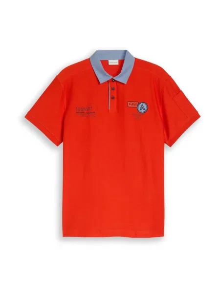 TOM TAILOR Tricou albastru porumbel / roșu negru