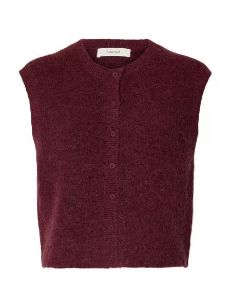 SELECTED Vestă tricotată SLFLulu bordeaux roșu