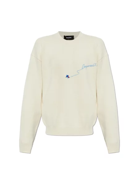 Sweter Dsquared2 wełniany z logo beżowy
