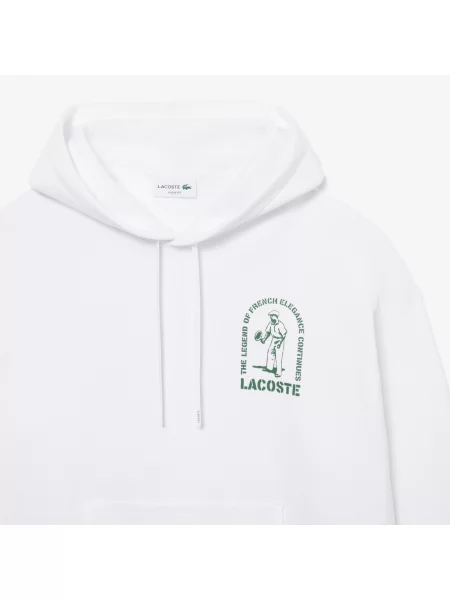 Lacoste Bluza Z Kapturem O Luźnym Kroju Z Nadrukiem biały