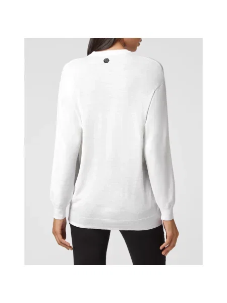 Sweter Philipp Plein wełniany z okrągłym dekoltem biały
