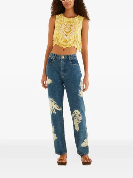 Pantaloni Farm Rio cu broderie albastru