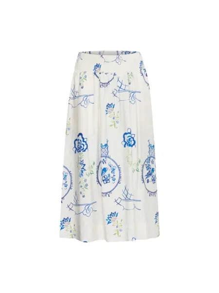 Lniana spódnica midi Ichi klasyczna do kolan niebieska