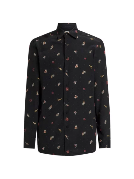 Cămașă Etro de mătase cu model floral negru