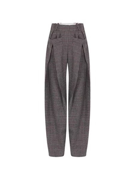 Pantaloni Rabanne de lână în carouri gri