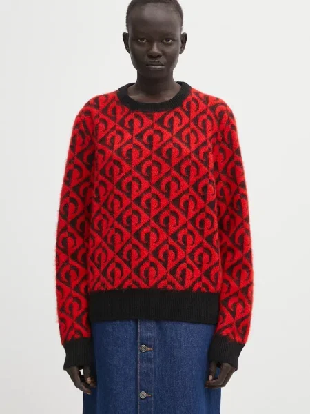Marine Serre pulover din amestec de lână Moon Lozenge Knit Crewneck călduros roșu