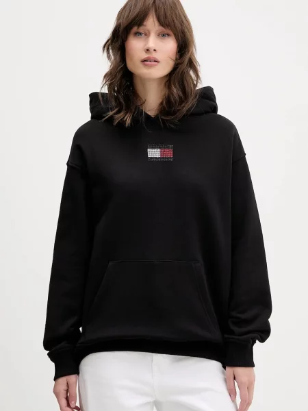 Суичър с качулка Tommy Jeans с качулка с апликация черно