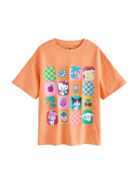 Next Tricou Hello Kitty stuf / portocaliu / roz eozină / roz închis verde