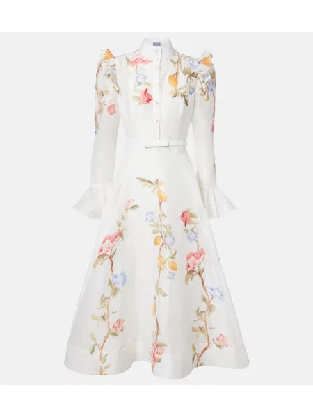 Rochie midi Leo Lin de in cu model floral cu volane alb