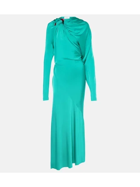 Rochie midi Victoria Beckham din satin drapată până la genunchi verde
