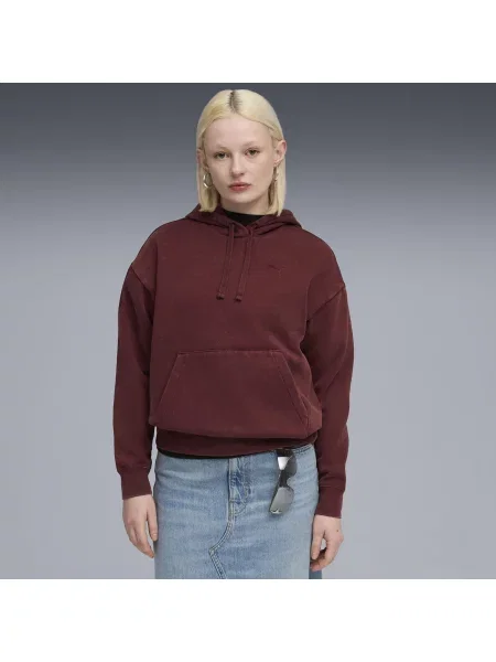 Bluza z kapturem Essentials Elevated o luźnym kroju z efektem sprania czerwona