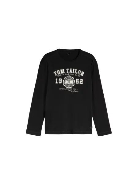 TOM TAILOR Tricou negru / murdar alb