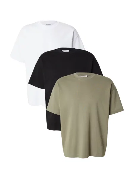 JACK & JONES Tricou JJEBARRON oliv / negru alb